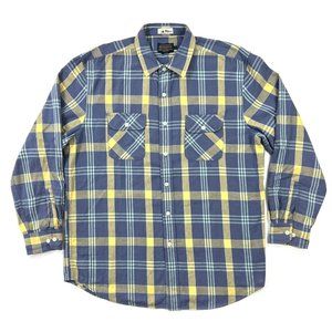 Pendleton Mens Large Surf Flannel Shirt Long Sleeve Cotton Blue Yellow Plaid